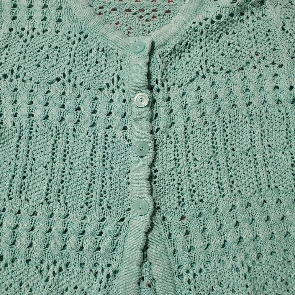Vintage 1980s 80s Robin Egg Blue Knit Sweater Scalloped Hems - Picture 4 of 8